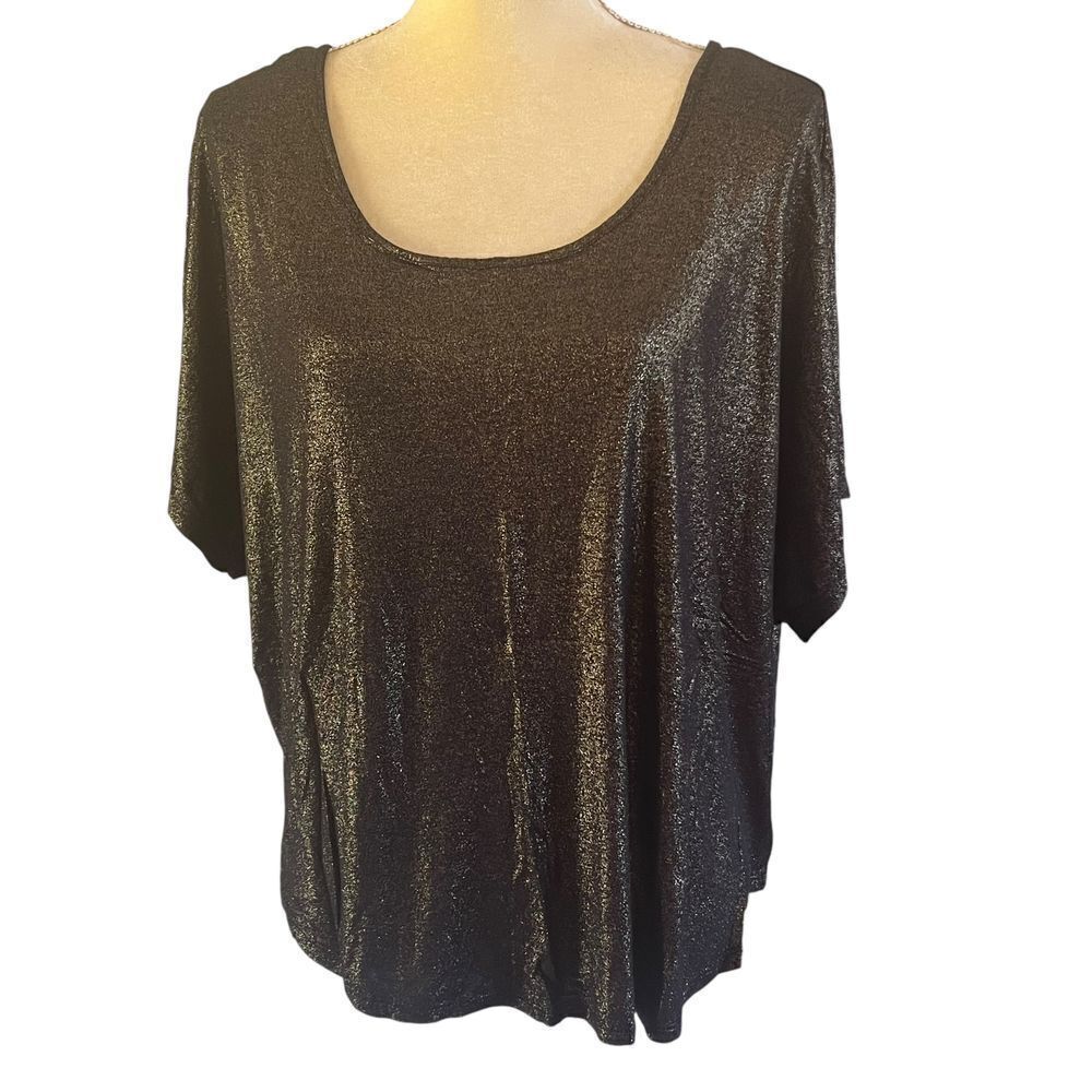 Juicy‎ Couture Shimmering Metallic Short Sleeve Top with Open Back Detail Blouse